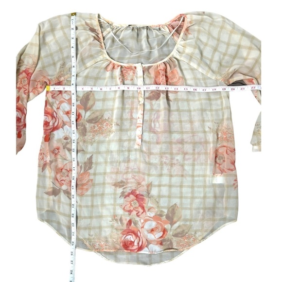 LC Lauren Conrad Cream Striped Floral Sheer Long Sleeve Top - Size Small - Picture 15 of 16